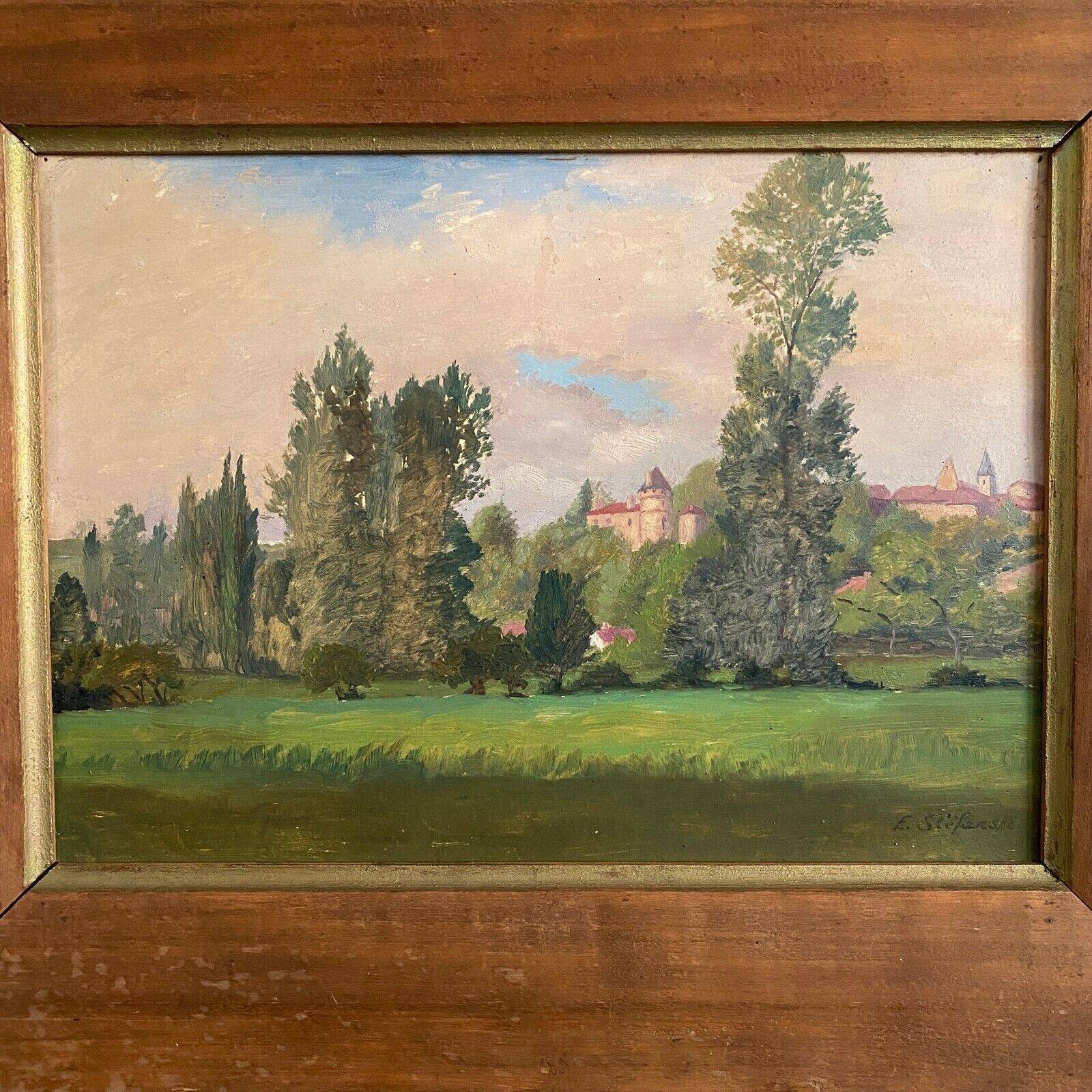 Oil on cardboard depicting a castle by E. Stefanski 20th century