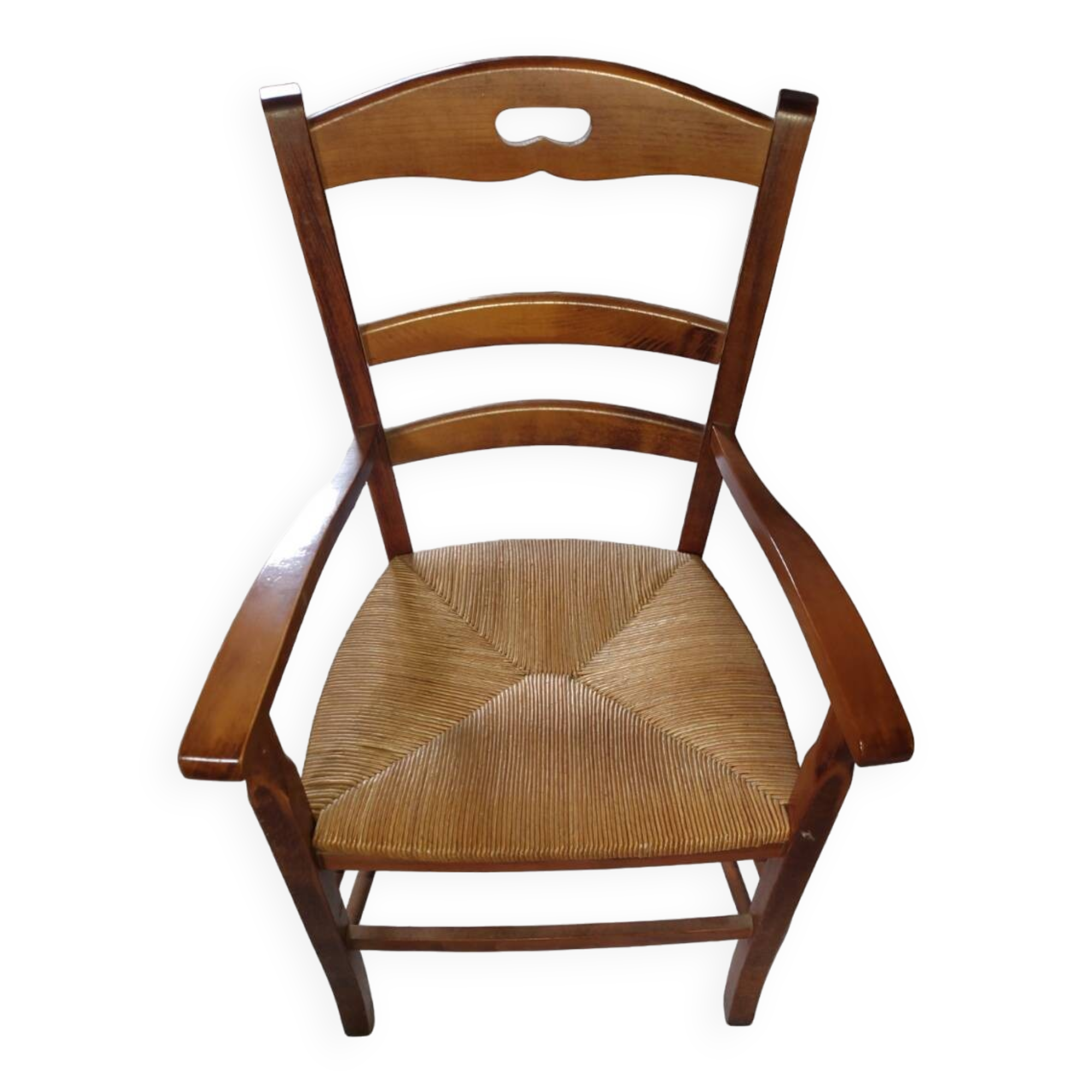 wooden armchair seat paid stained cherry