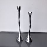 Pair of zigzag candle holders, solid aluminum and polished stone, art3, Spain, 1970