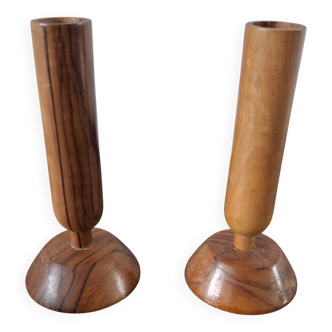 Pair of olive wood candlesticks Maison Ma Yafith