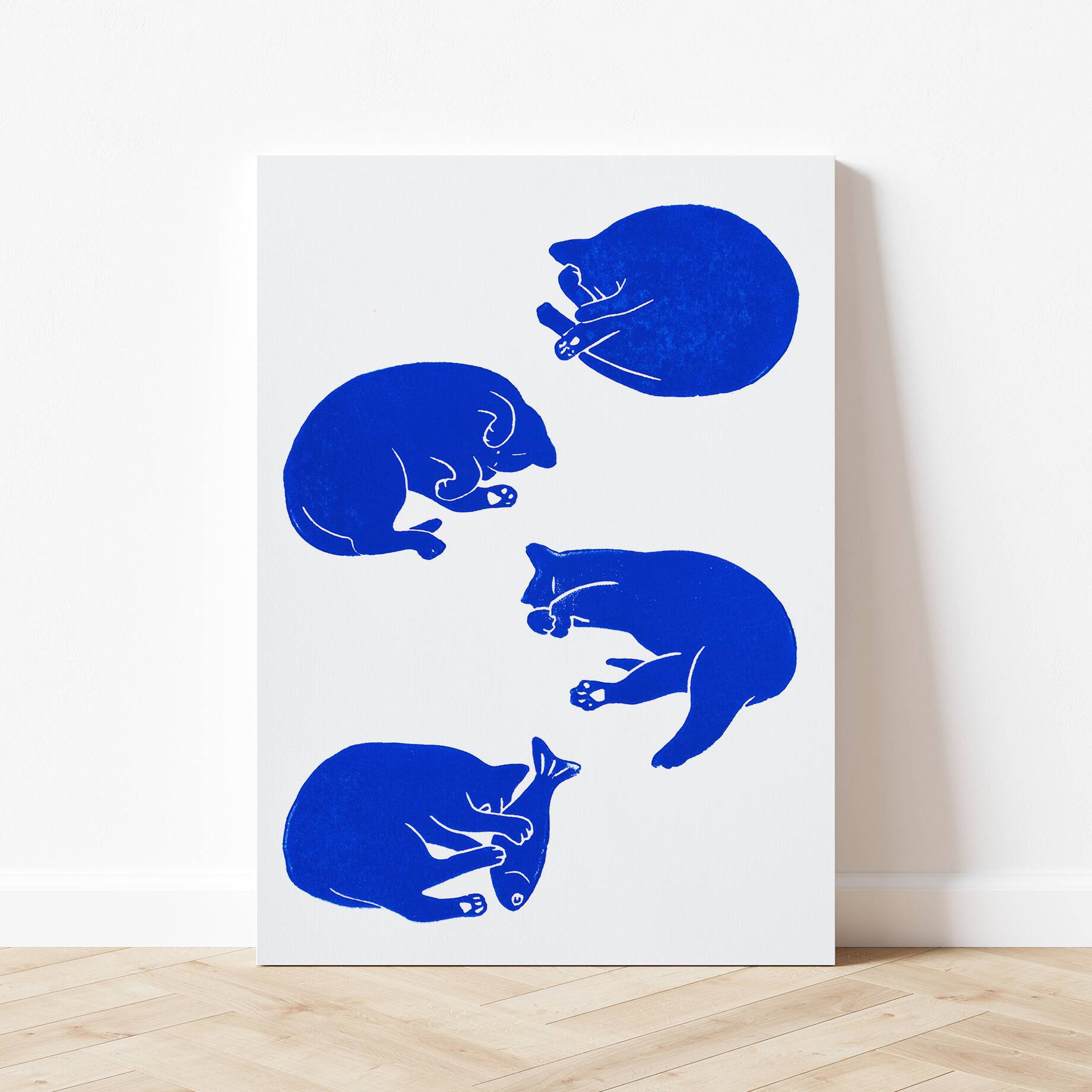 Original linocut - quartet of cats