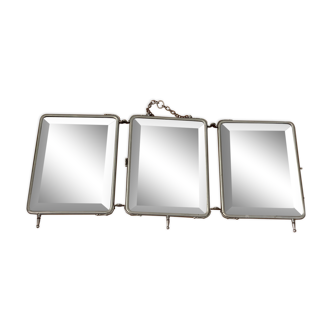 Miroir triptyque barbier verre biseauté sur pied