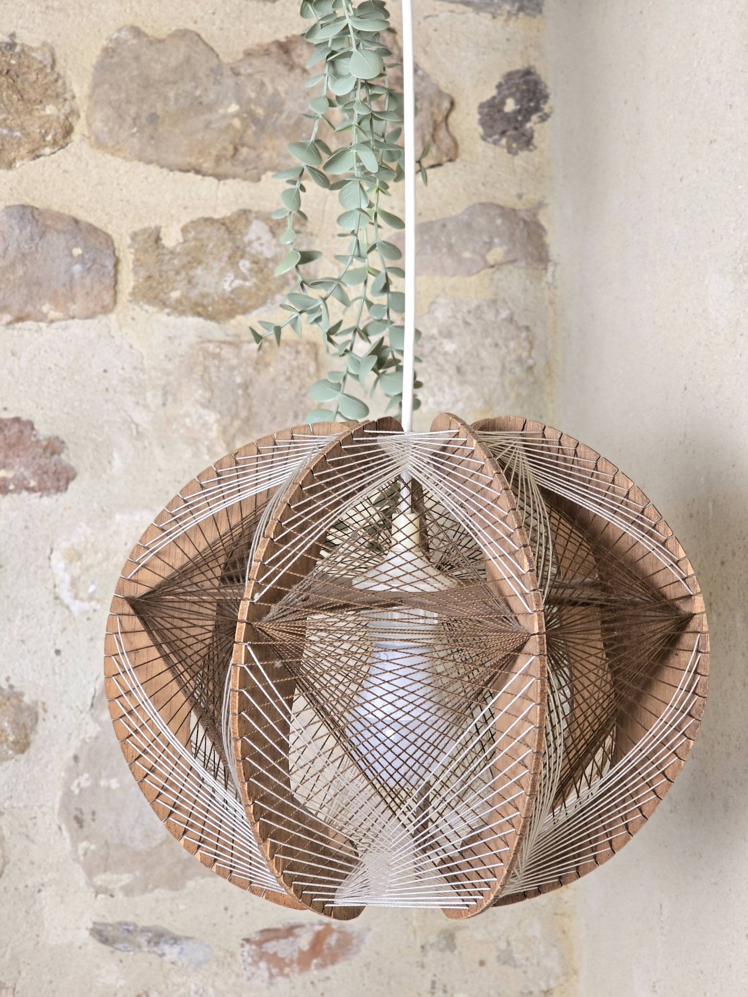 Vintage Scandinavian suspension string art wood and thread – 1970s design