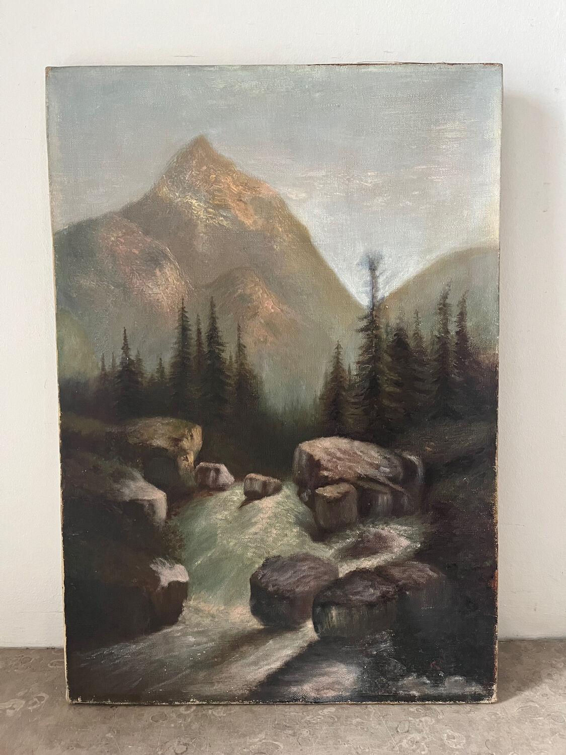 "The torrent in Savoie", mountain landscape, oil on canvas