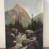 "The torrent in Savoie", mountain landscape, oil on canvas