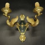Pair of Empire style swan wall lights from Petitot - bronze & green patina