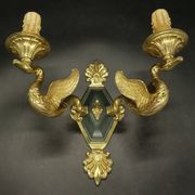 Pair of Empire style wall sconces with swans by Petitot - bronze & green patina
