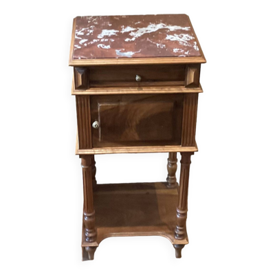 Chevet ancien style Henry II en noyer dessus marbre rose époque XIX eme