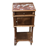 Old Henry II style bedside table in walnut with pink marble top, 19th century