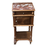 Old Henry II style bedside table in walnut with pink marble top, 19th century