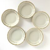 5 Bernardaud Limoges porcelain dessert bowls, Louis XV model, ivory with gold edging