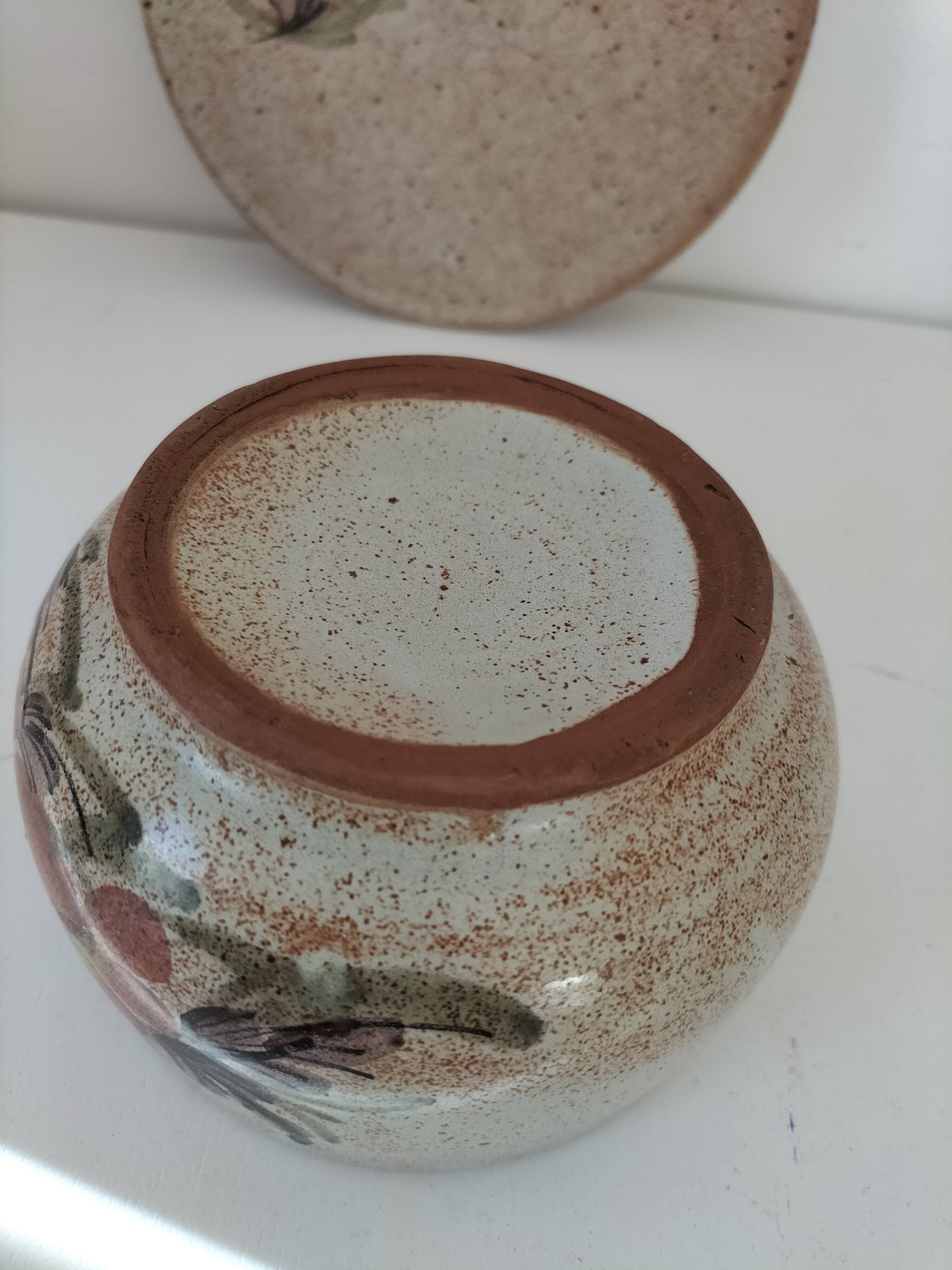 Large stoneware cup and saucer with floral decoration – 1970s