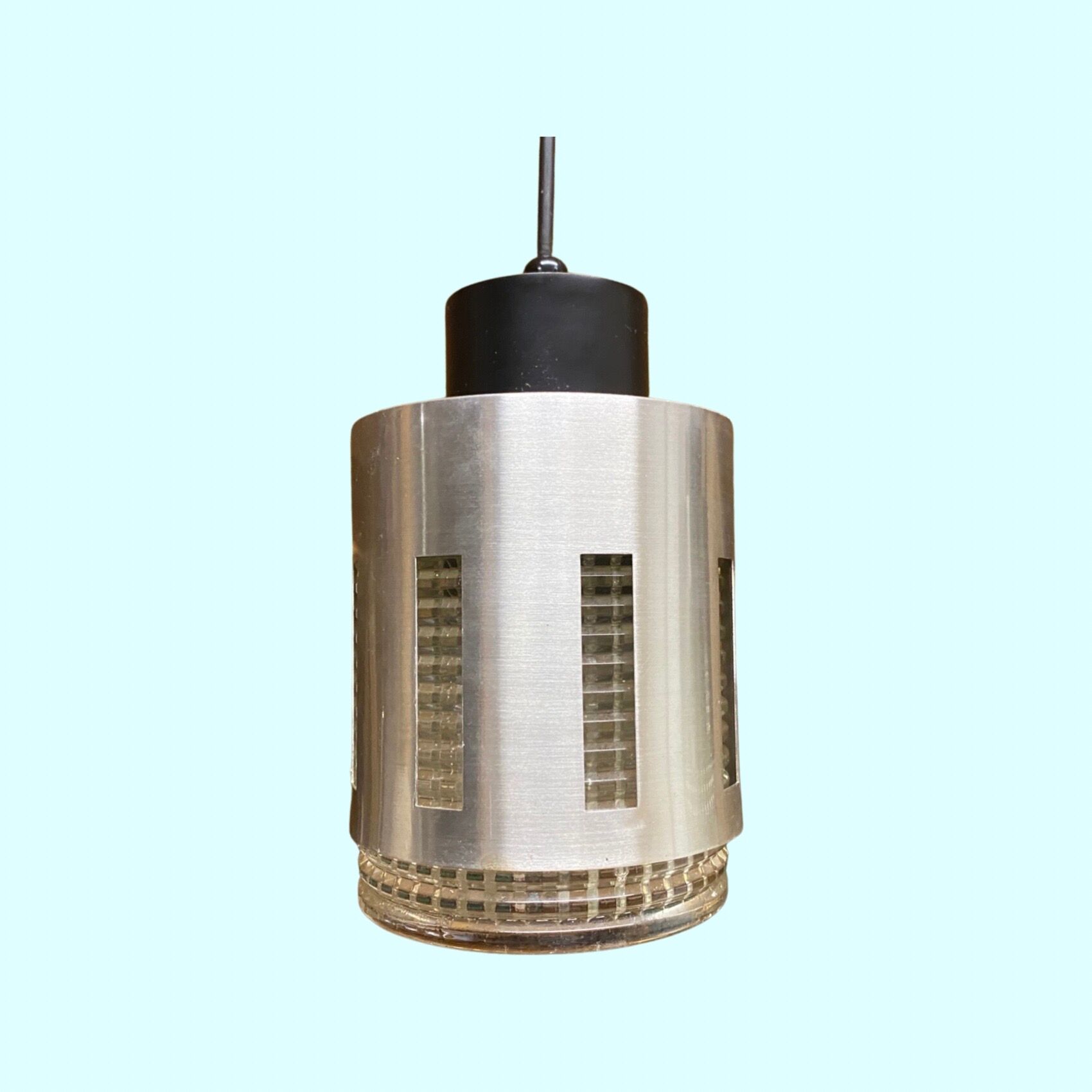 Rare Retro Glass/Teak Lamp From Denmark | Vintage Lighting with Teakwood Hanger and 2 Glass Lamps