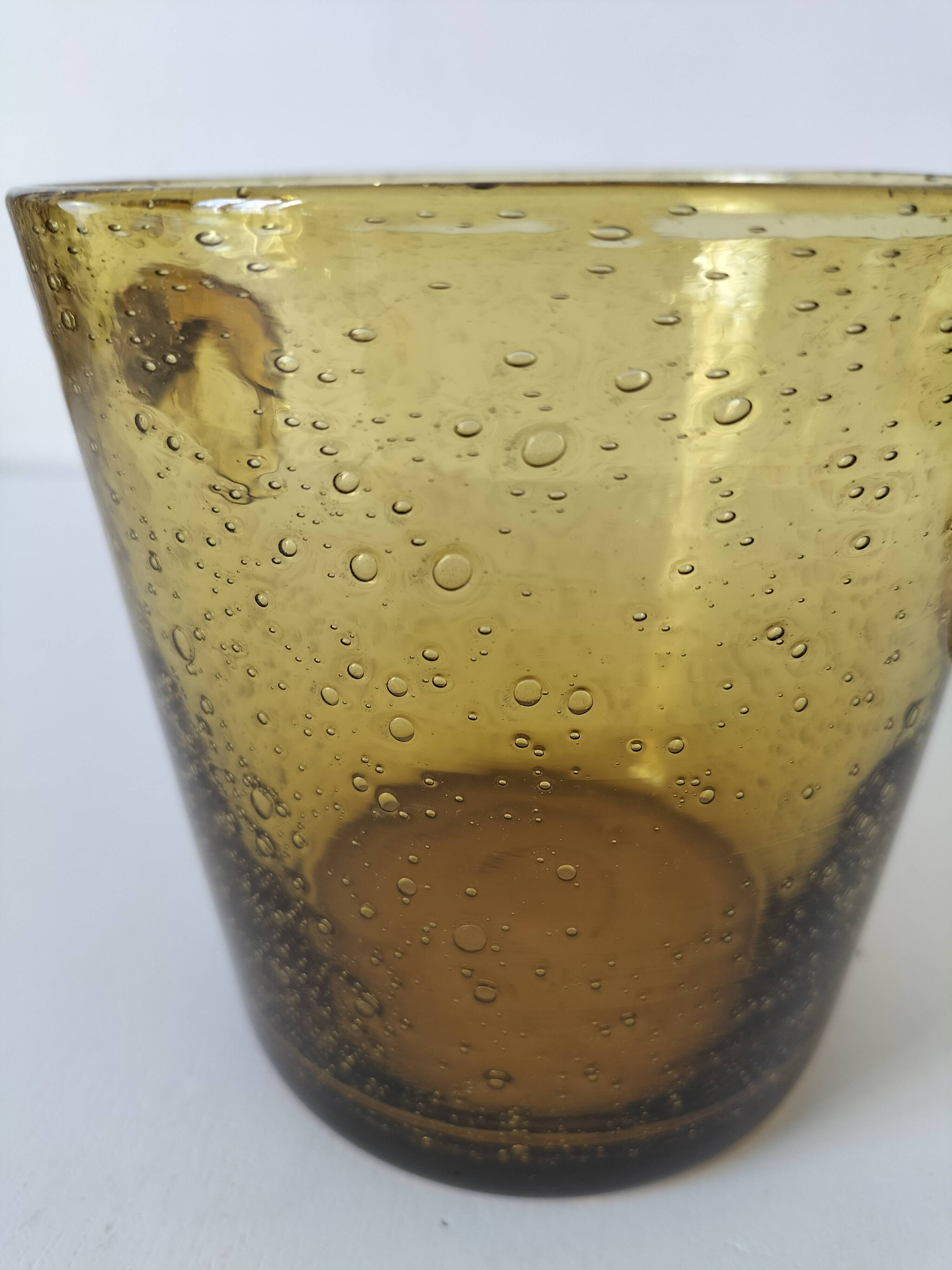 Vintage signed amber bubble blown glass ice bucket Biot