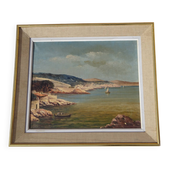 Oil on canvas signed, 19th century, Mediterranean coves