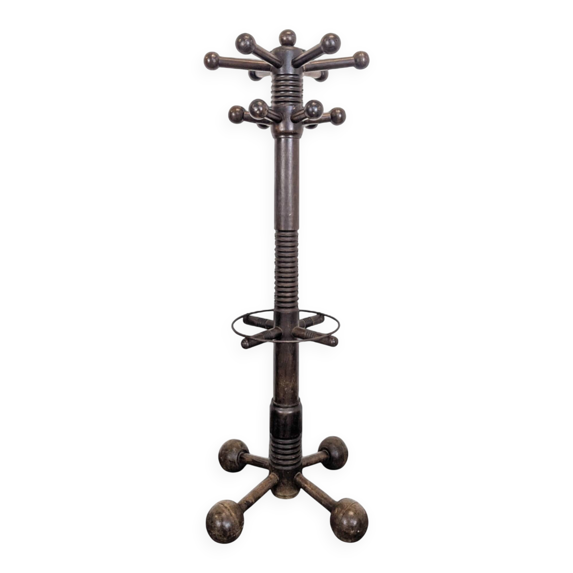 Coat rack by Charles Dudouyt in solid oak.