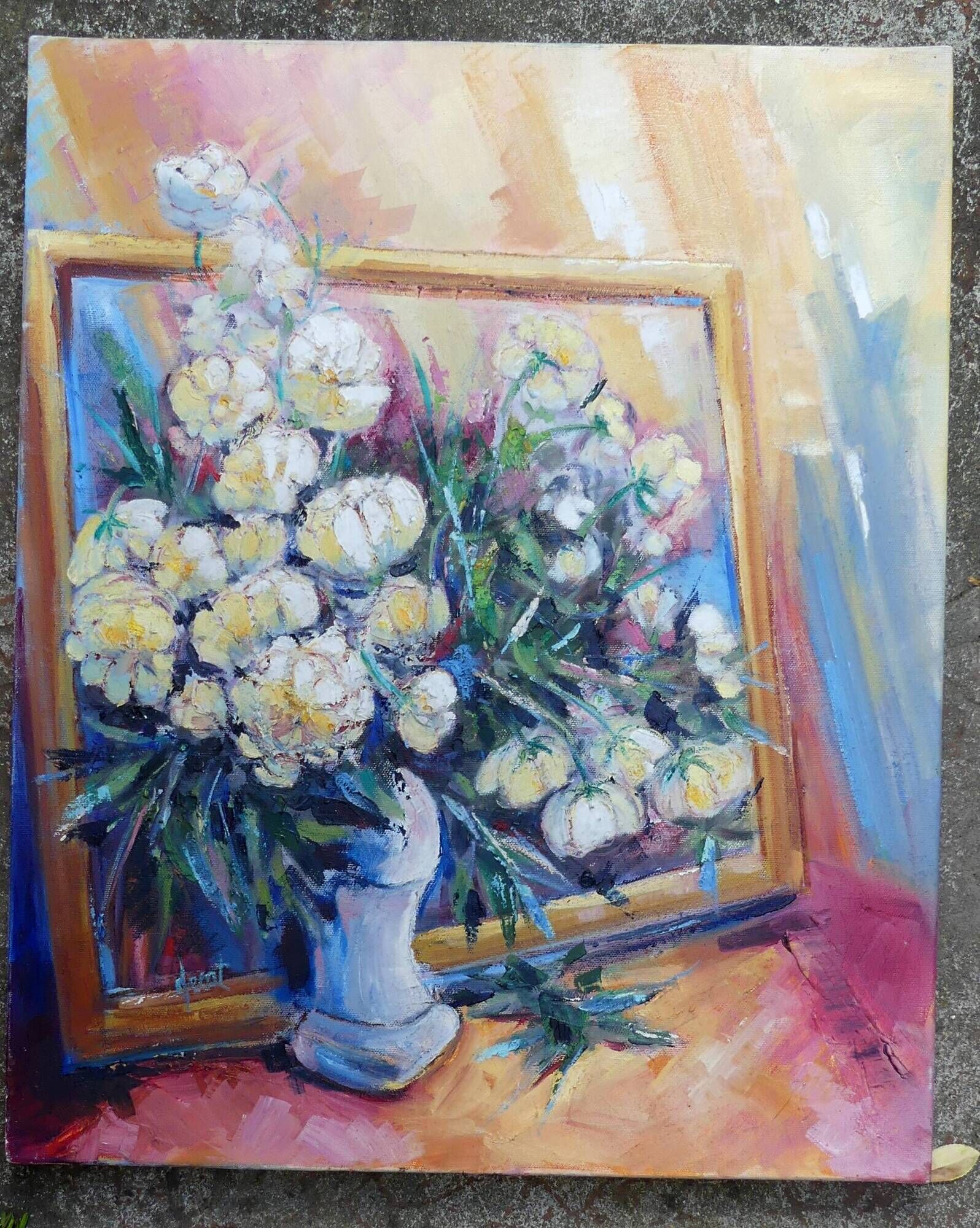 Oil Painting Modern Bouquet of Flowers Signed 61 x 50 cms