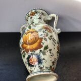 Ancient Delft vase with white ceramics decor vintage flowers