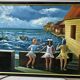 Tableau ancien mer enfants signé vintage