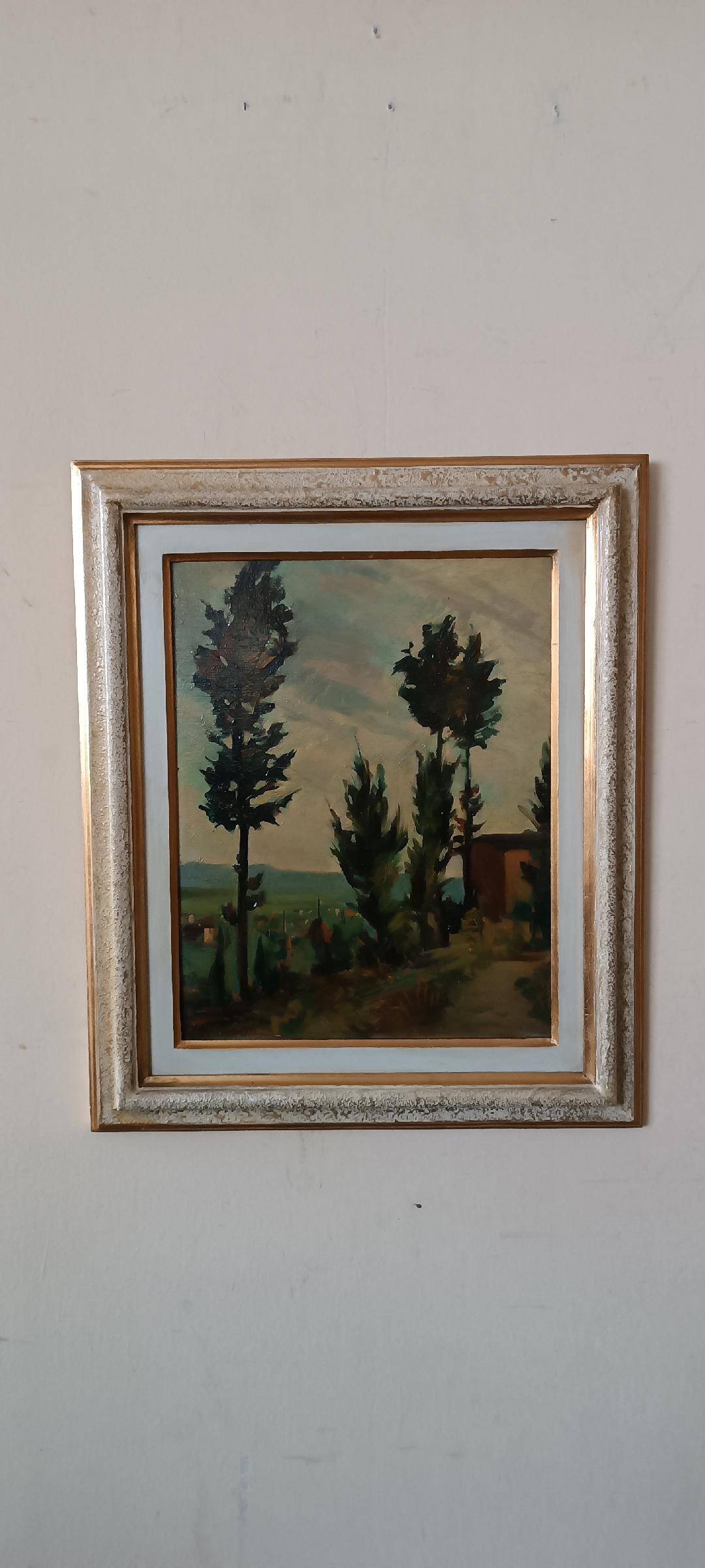 Landscape painting oil on panel Tuscan school 1930s signed
