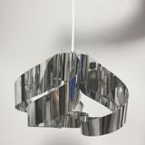 Curved stainless steel hanging lamp, Space Age, 1970