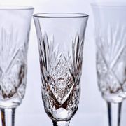 Large antique hand-cut crystal champagne flutes signed LS