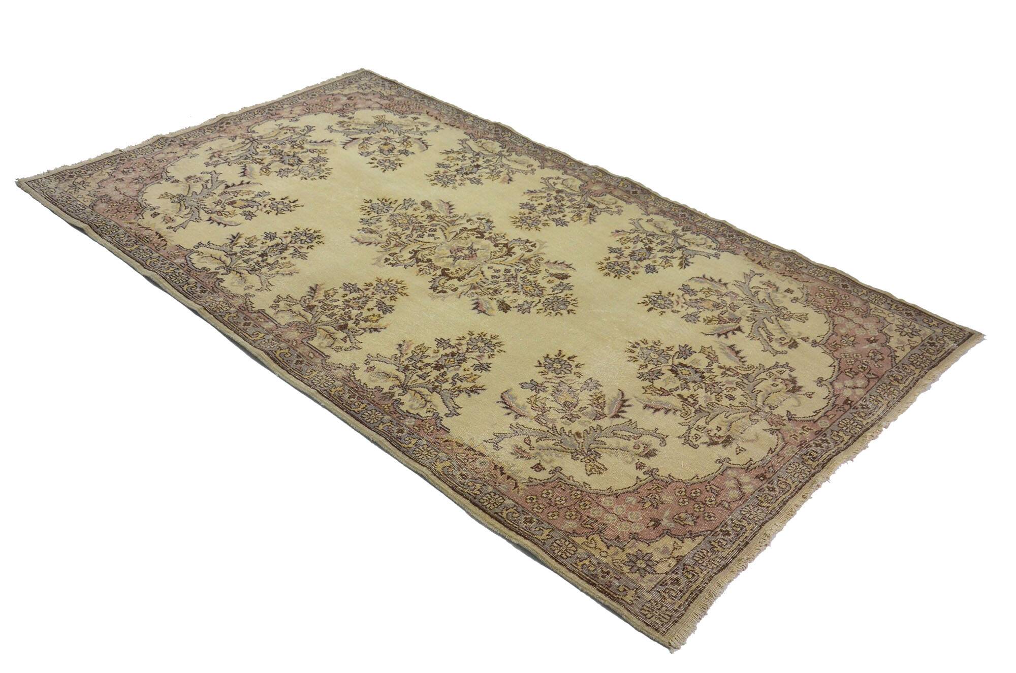 Vintage Turkish Carpet Floral Beige Brown 280 x 161 cm