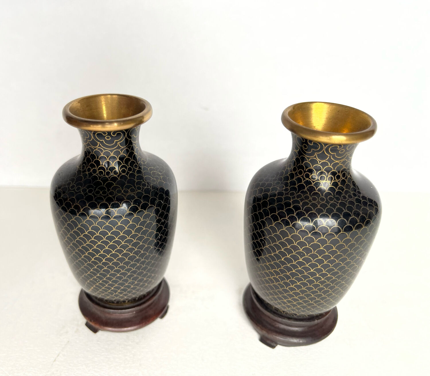 Pair of cloisonné brass vases