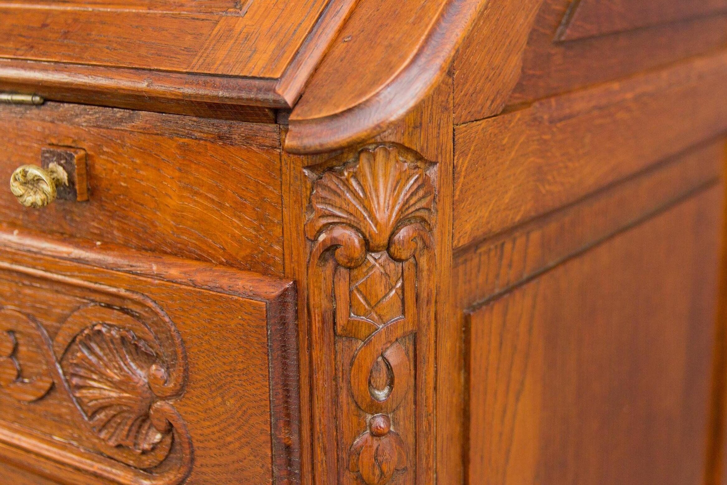 Louis XV style carved oak secretary 1930s