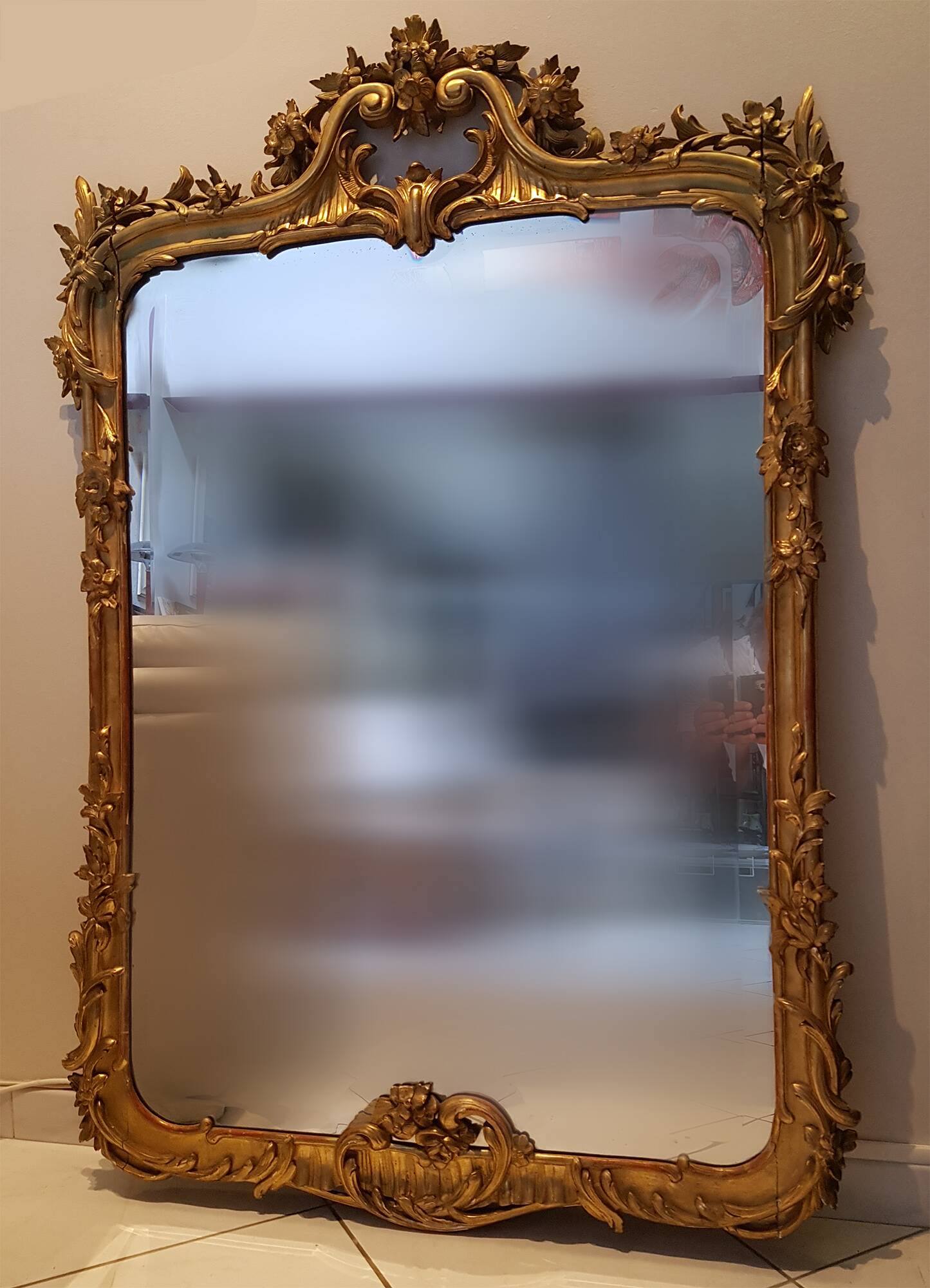 Large rectangular antique Louis XVI mirror for tabletop use.