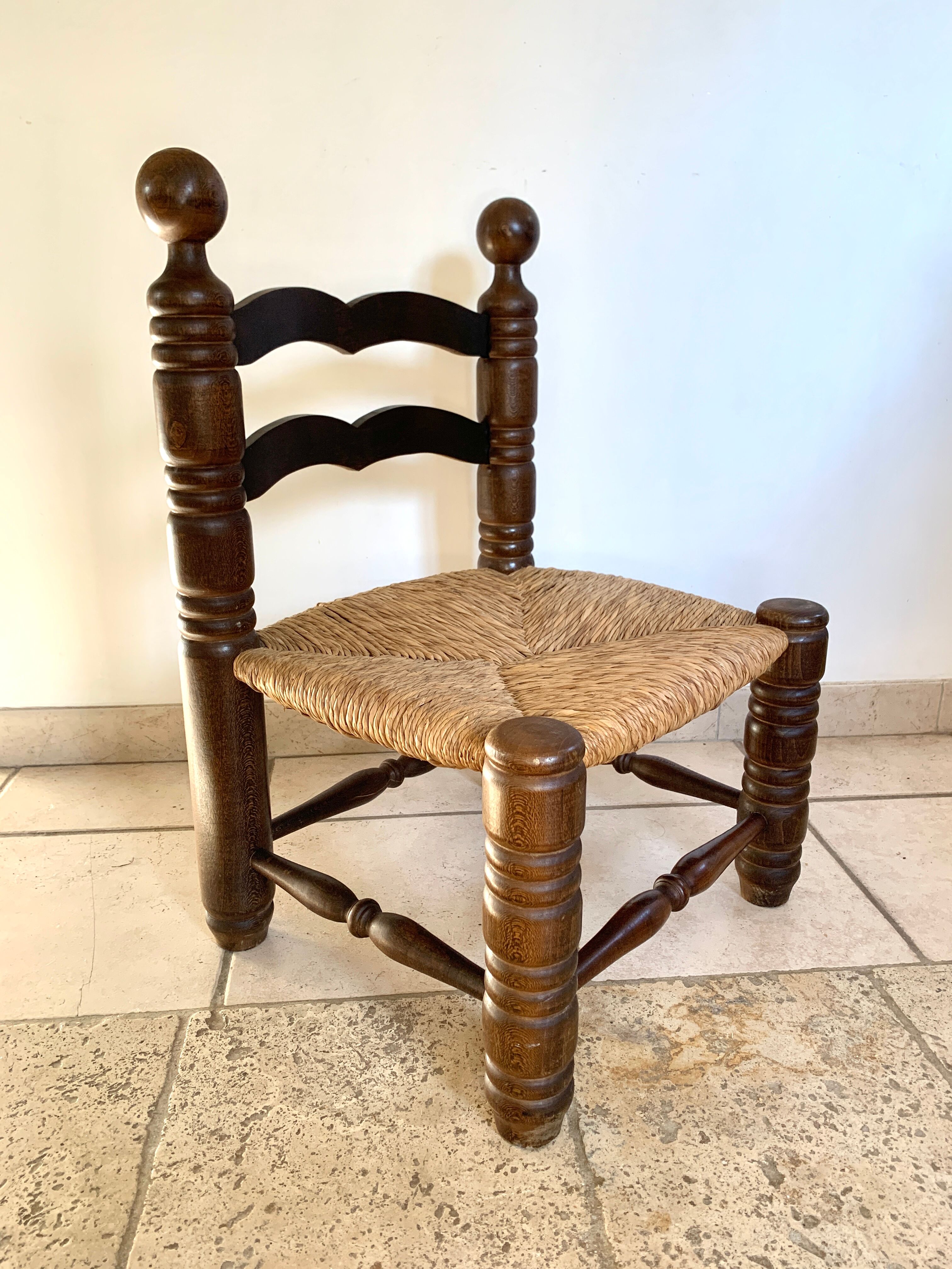 Solid oak low chair