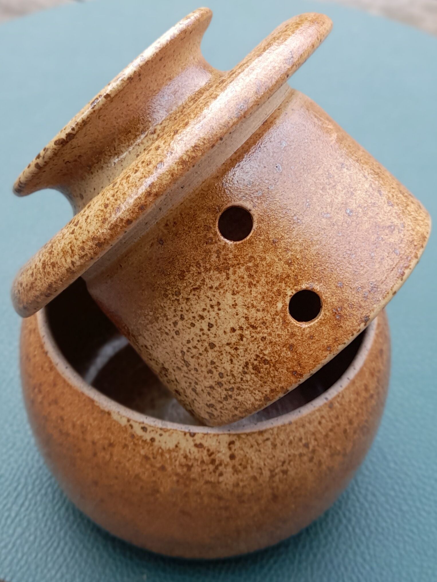 Old water butter dump, enamelled sandstone, circa 1970's