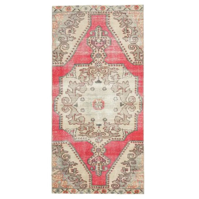 Vintage Turkish Hand-Knotted Wool Cotton Pink Runner Rug 105x228