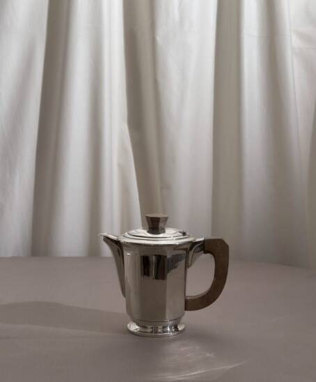 Silver-plated coffee and tea set with a wooden handle