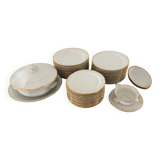 Tableware service 40 pieces in white and gilded porcelain CG Cie France Limoges