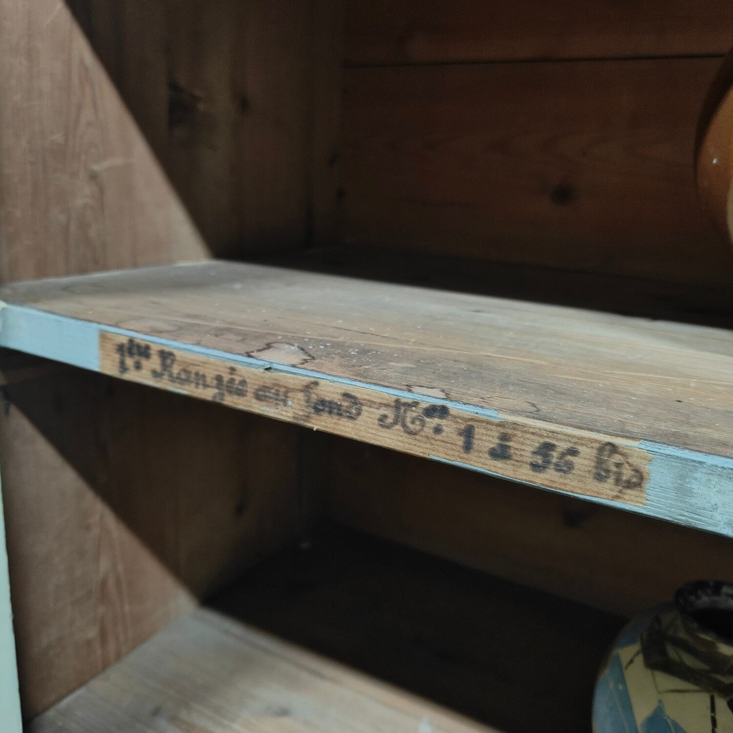 Old school library, white patinated two-body dresser, year 1888