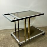 Belgo chrome tray / rolling table in chrome and gilded brass 70'S