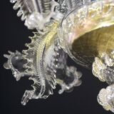 Wonderful large size Venetian chandelier, transparent and gold Murano glass