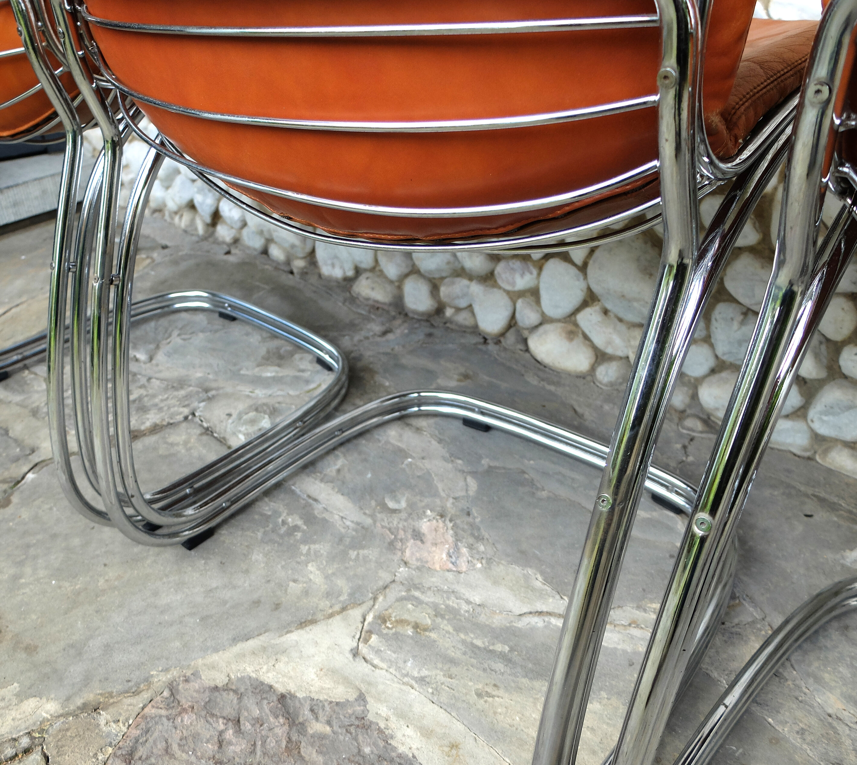 Series of 4 chairs Sabrina design Gastone Rinaldi for Rima, tawny leather, 1970