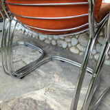 Series of 4 chairs Sabrina design Gastone Rinaldi for Rima, tawny leather, 1970