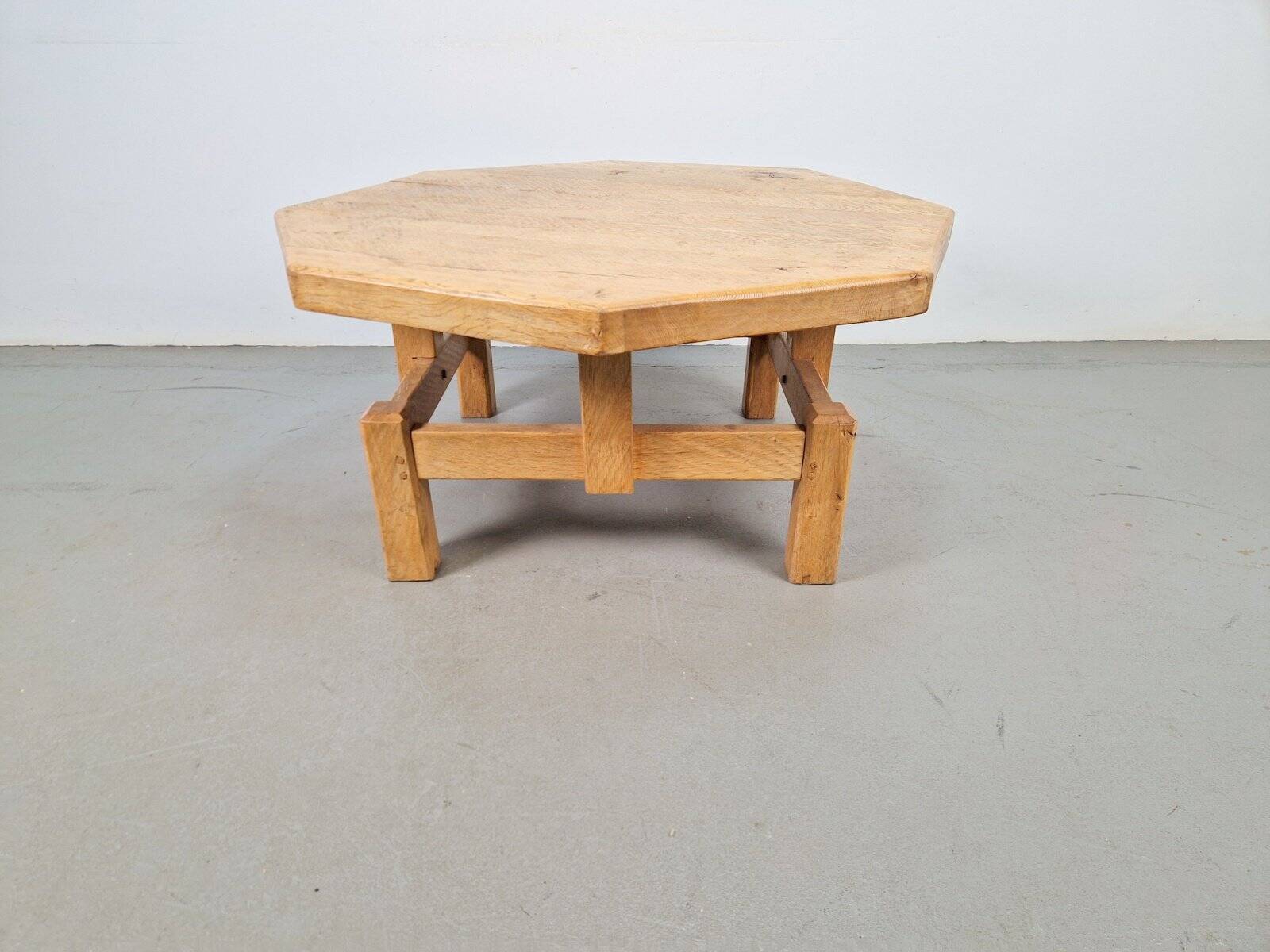 Rustic Brutalist Octagonal Oak Coffee Table by Pierre Chapo, 1960s