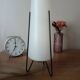Tripod lamp in metal and white plastic, mid-century space age.