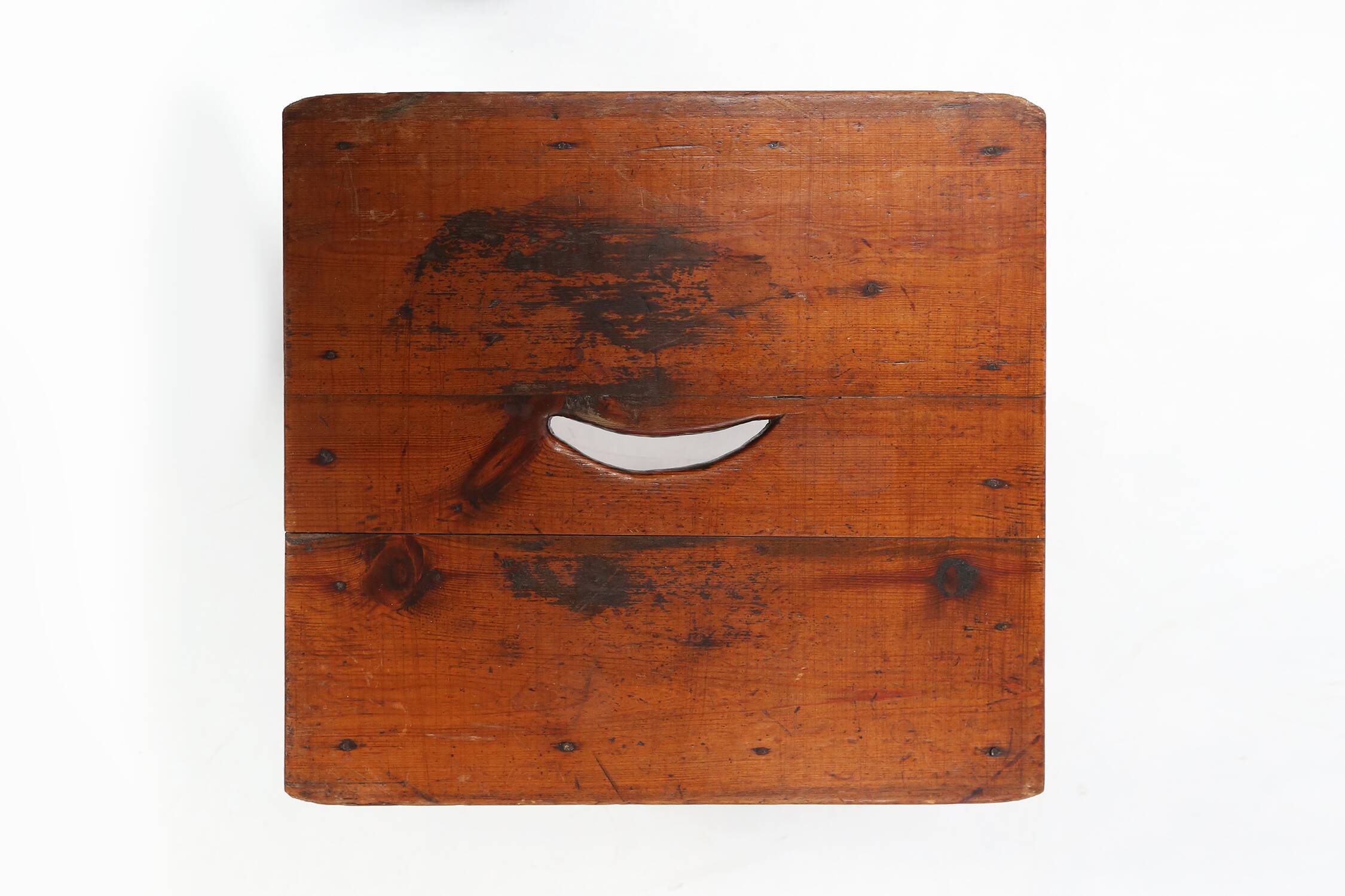 Vintage square wooden stool with handle, Belgium ca. 1920