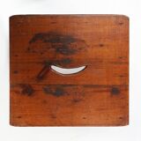 Vintage square wooden stool with handle, Belgium ca. 1920