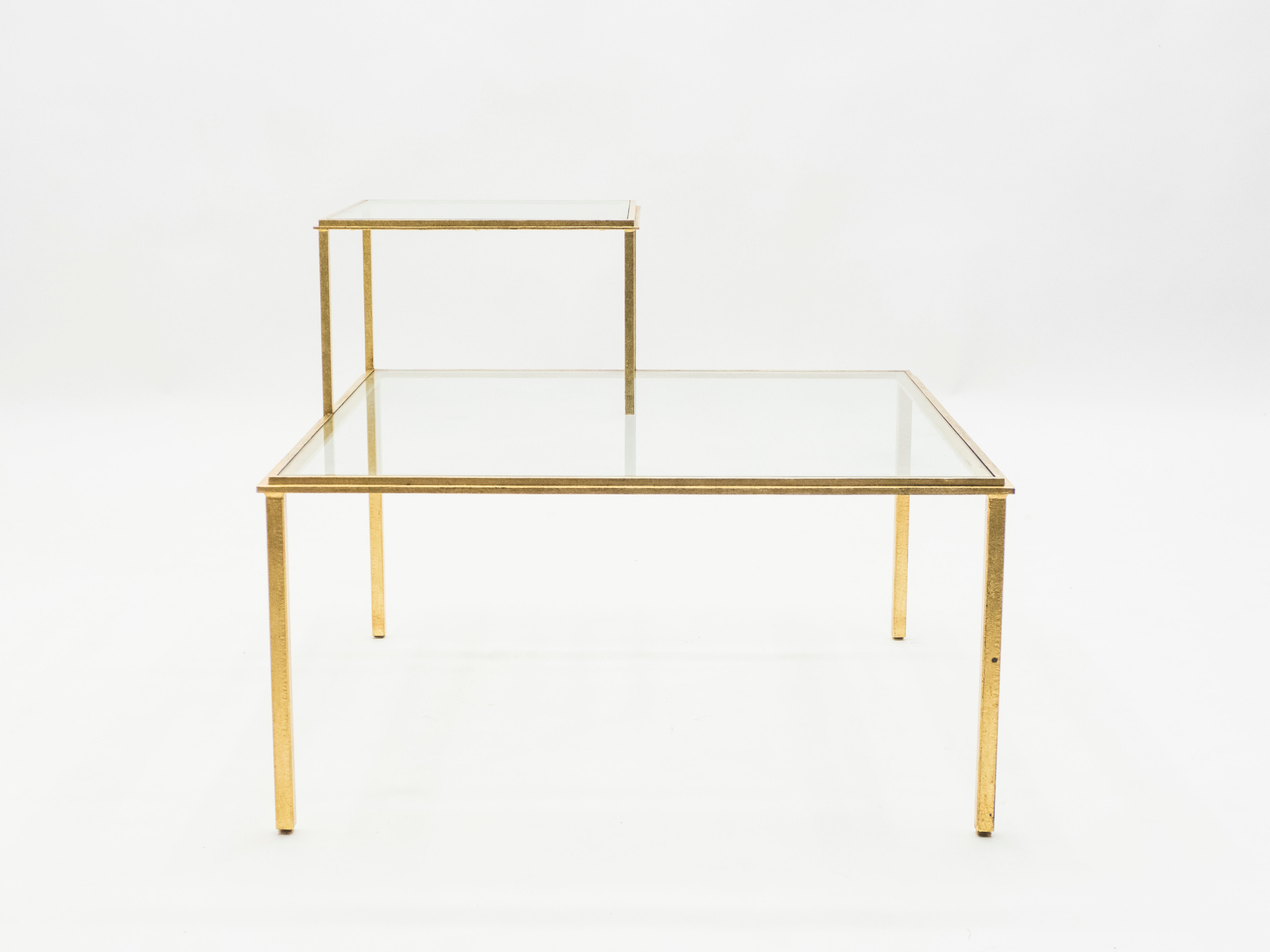 Table basse fer forgé dorée signée Robert Thibier années 60