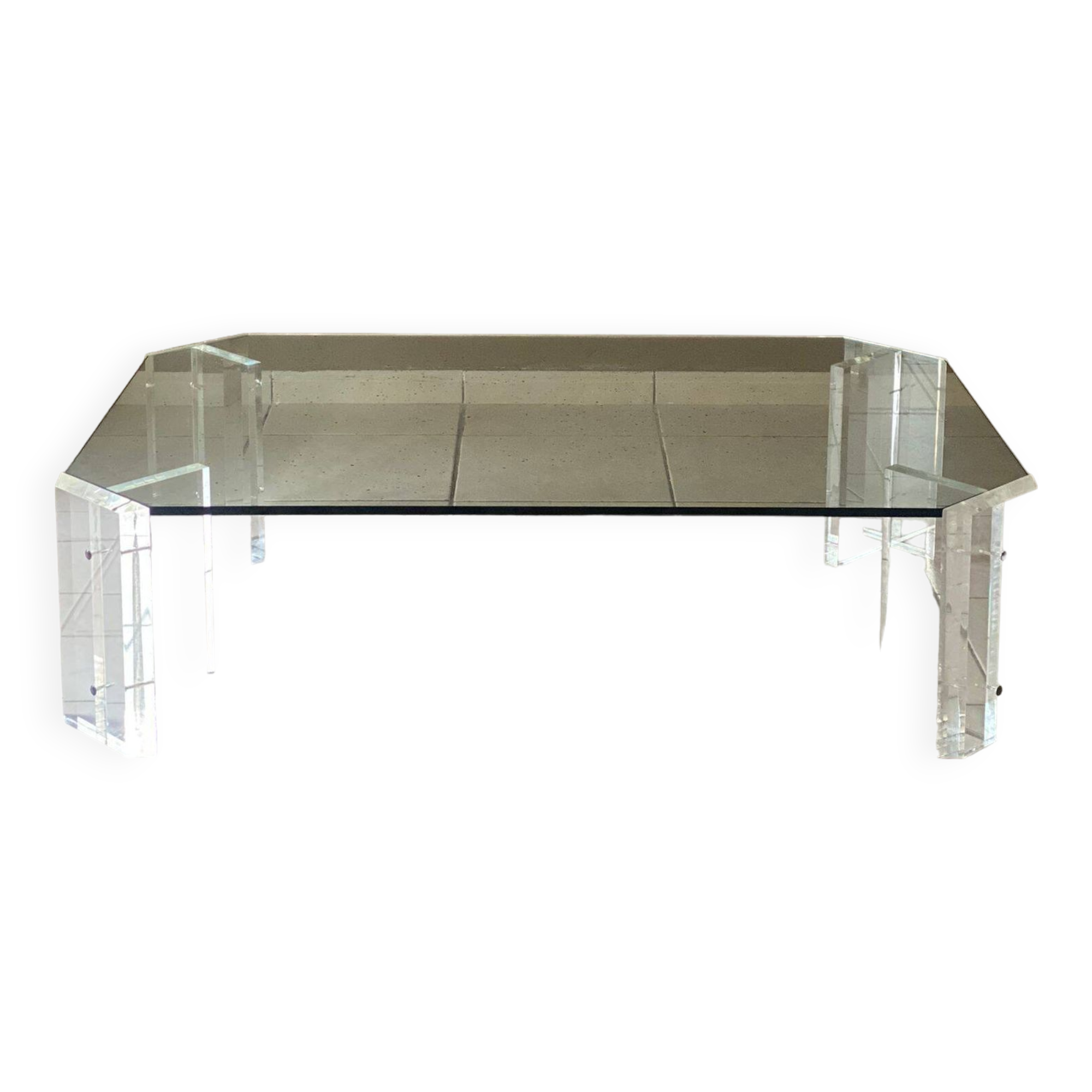 Octagonal Glass and Lucite Coffee Table, Karl Springer, USA Mid-Century Vintage