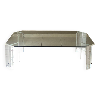 Table basse octogonale Verre et Lucite, Karl Springer, USA Mid-Century vintage