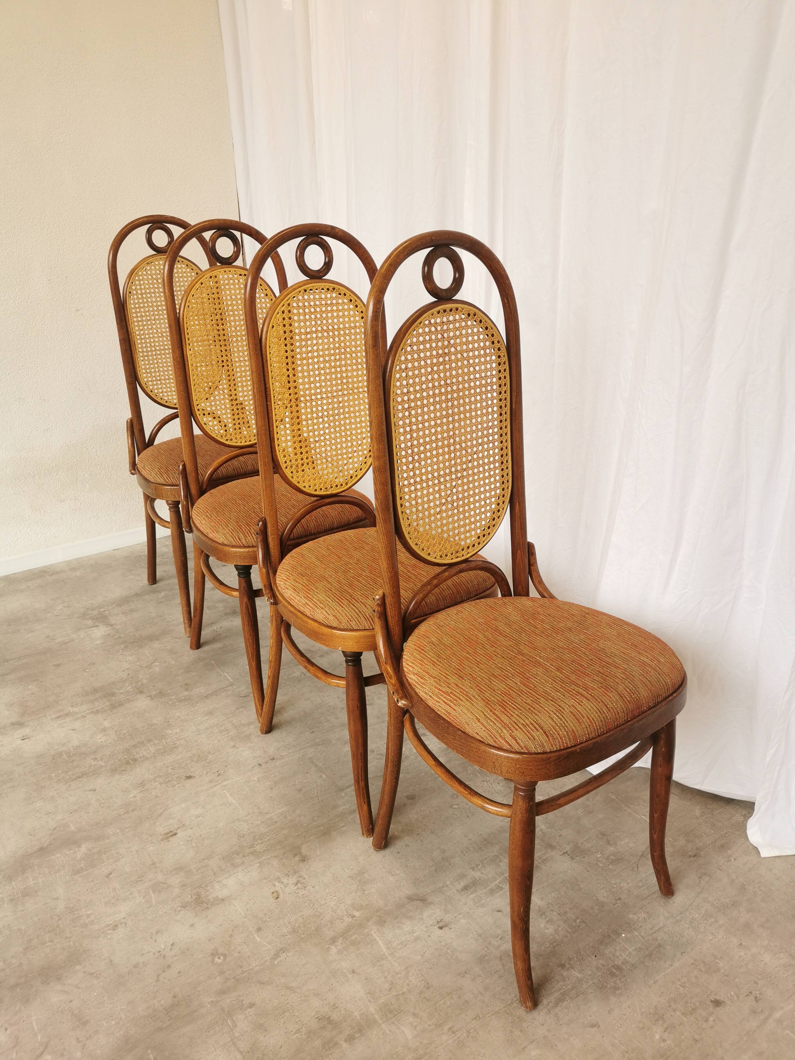Set of 4 Vintage Bentwood Dining Chairs: Cane Back, Thonet Style