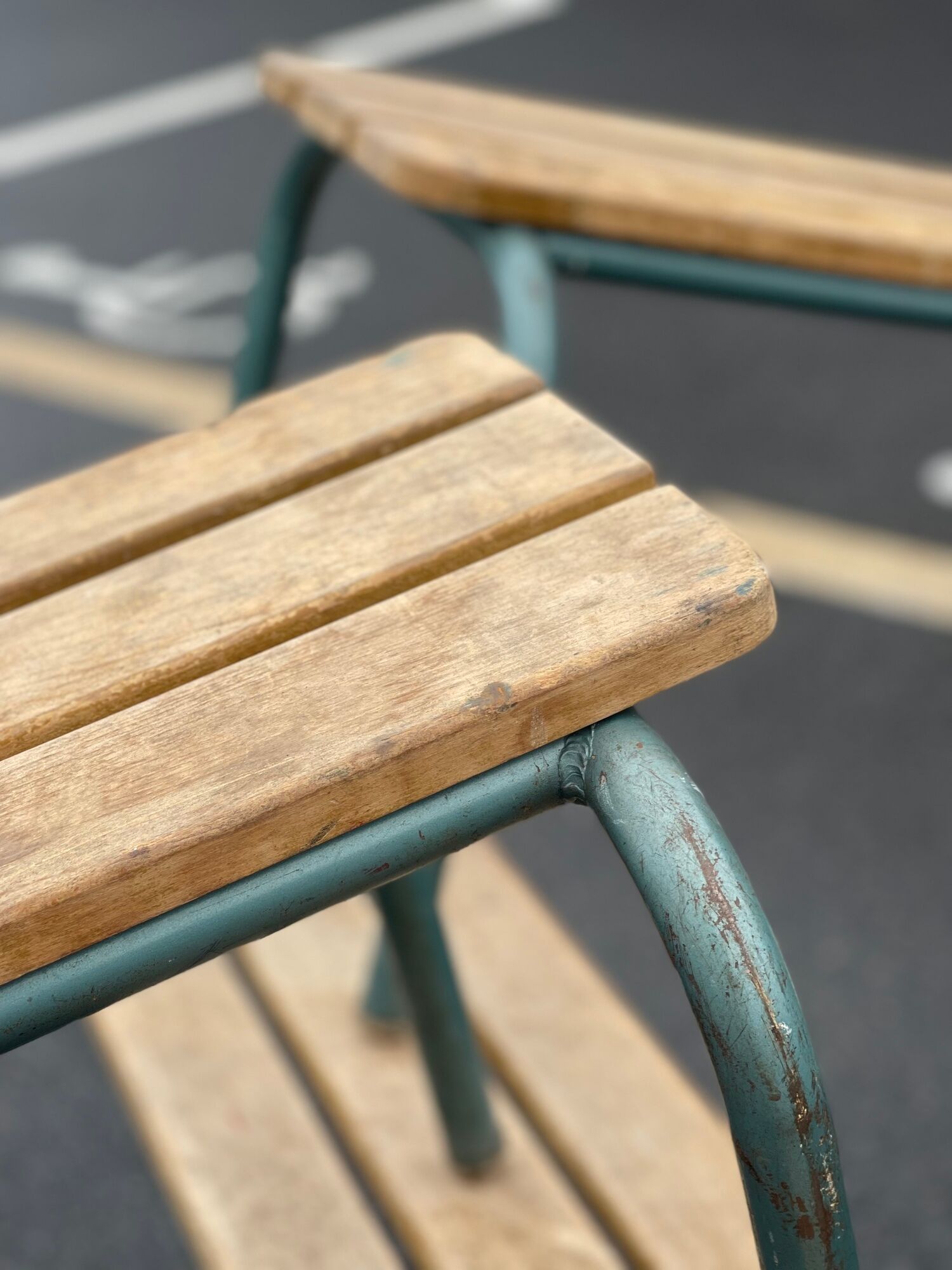2 benches vintage industrial school france - 1950'