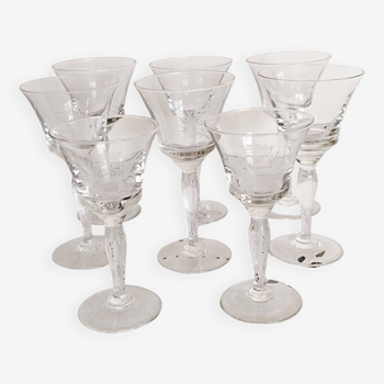 Service of 8 screen-printed Vouvray glasses, Brotherhood of the Knights of Chantepleure, French wine